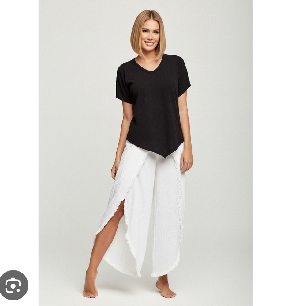 Women's White Layered Wrap Wide-Leg Pants